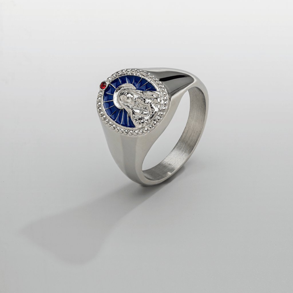 送税込【CRAFTD London】Enamel Virgin Mary Signet Ring☆(2色) Enamel Virgin Mary Signet Ring (Silver)