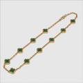 Malachite Clover Stone Necklace (Gold)