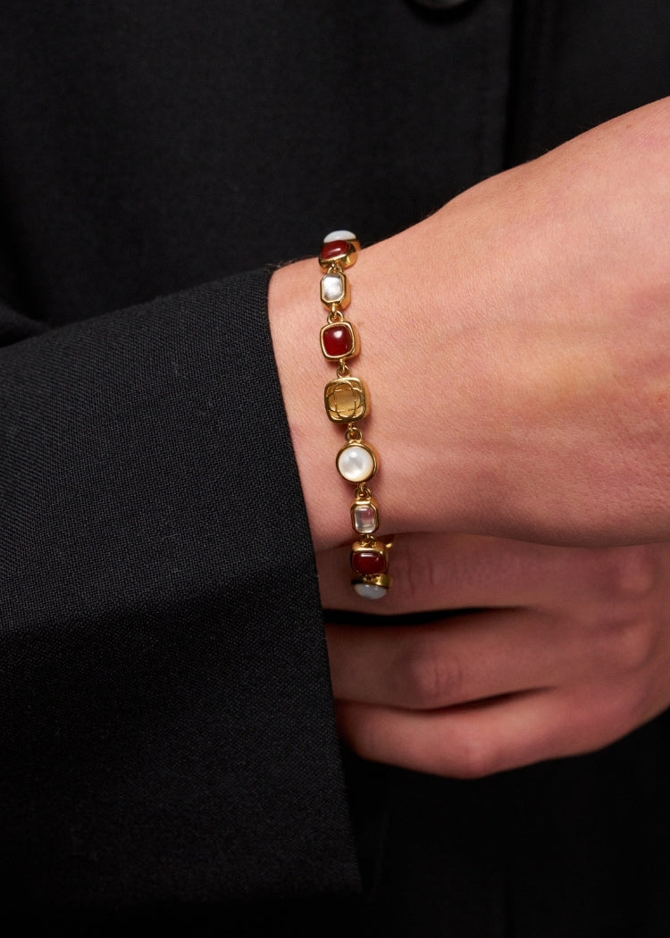 Onyx Clover Stone Bracelet (Silver)