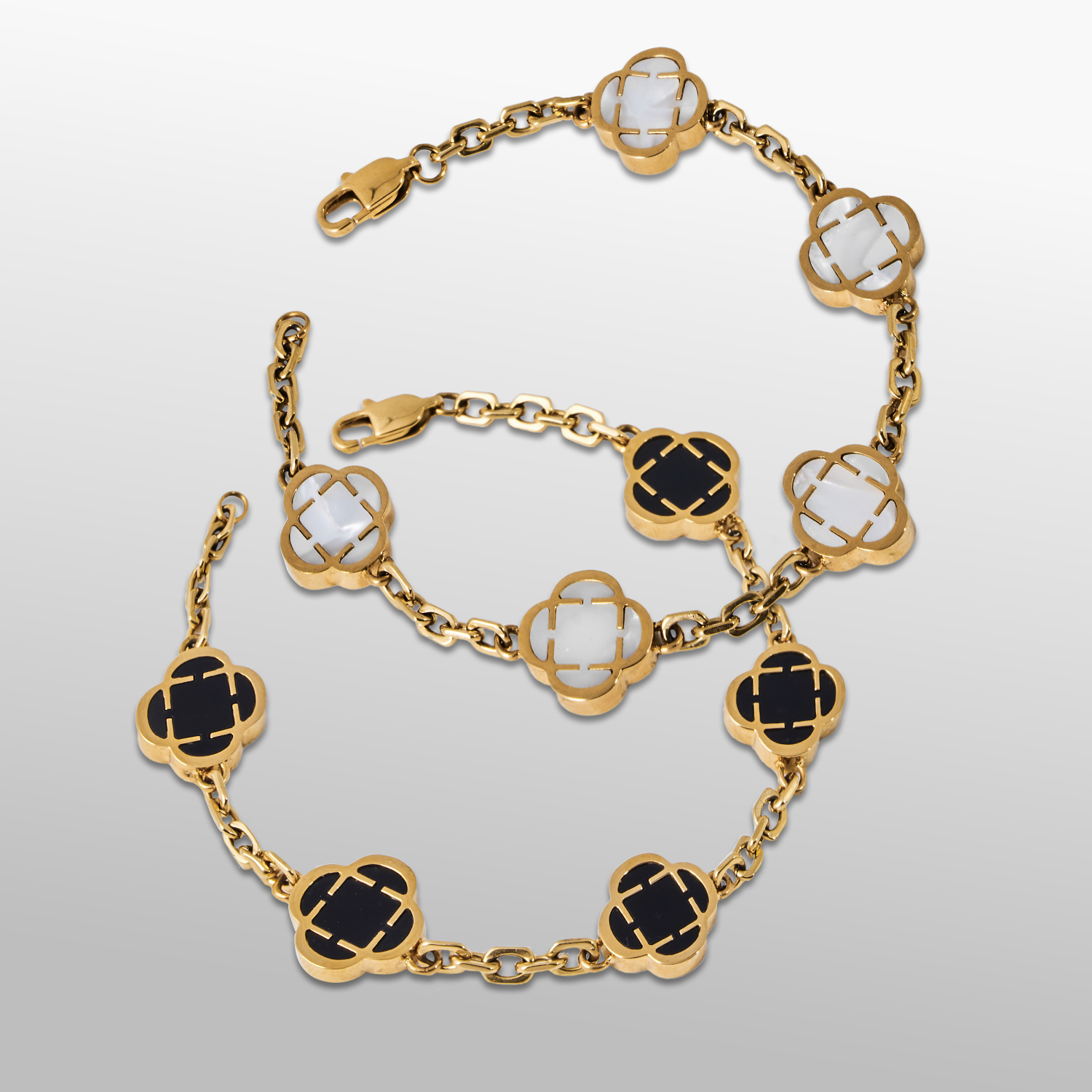 Clover Stone Bracelet Set (Gold)