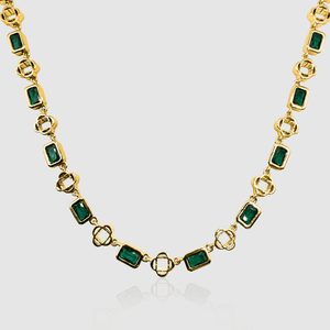 Collar de trébol con piedras preciosas verdes (oro)