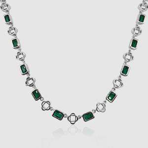 Collar de trébol con piedras preciosas verdes (plata)