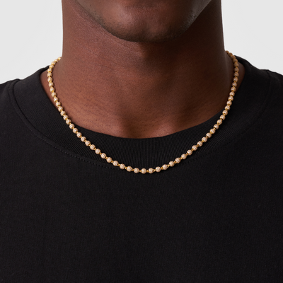 Iced Ball Pendant Necklace (Gold) 4mm