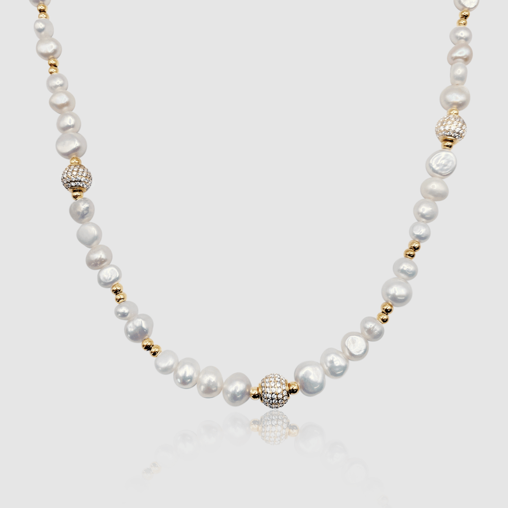 Diamond Bead Pearl Necklace (Gold) CRAFTD London