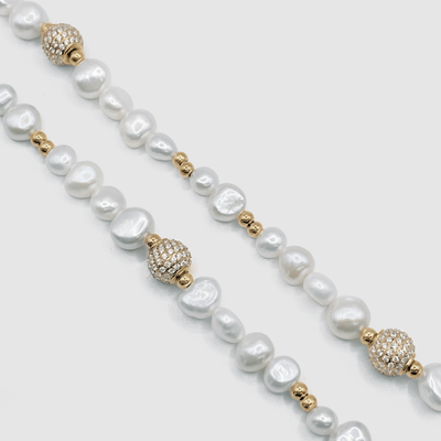 Iced Beaded Real Pearl Necklace (Gold)