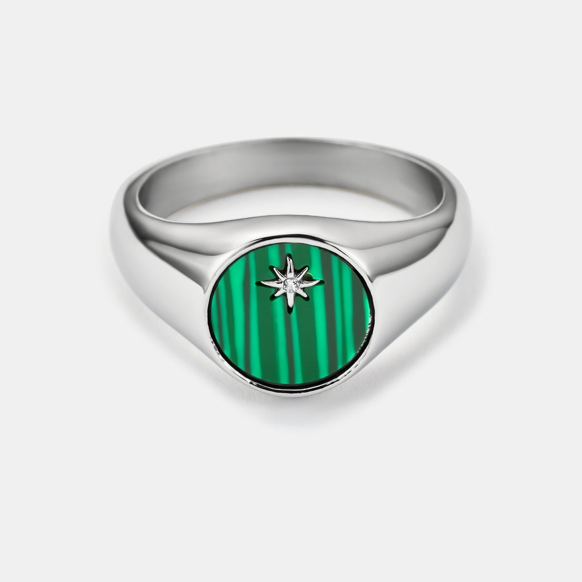 Malachite North Star Signet Ring (Silver)