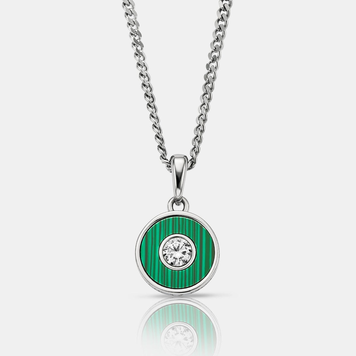 Malachite Round Gem Pendant (Silver)