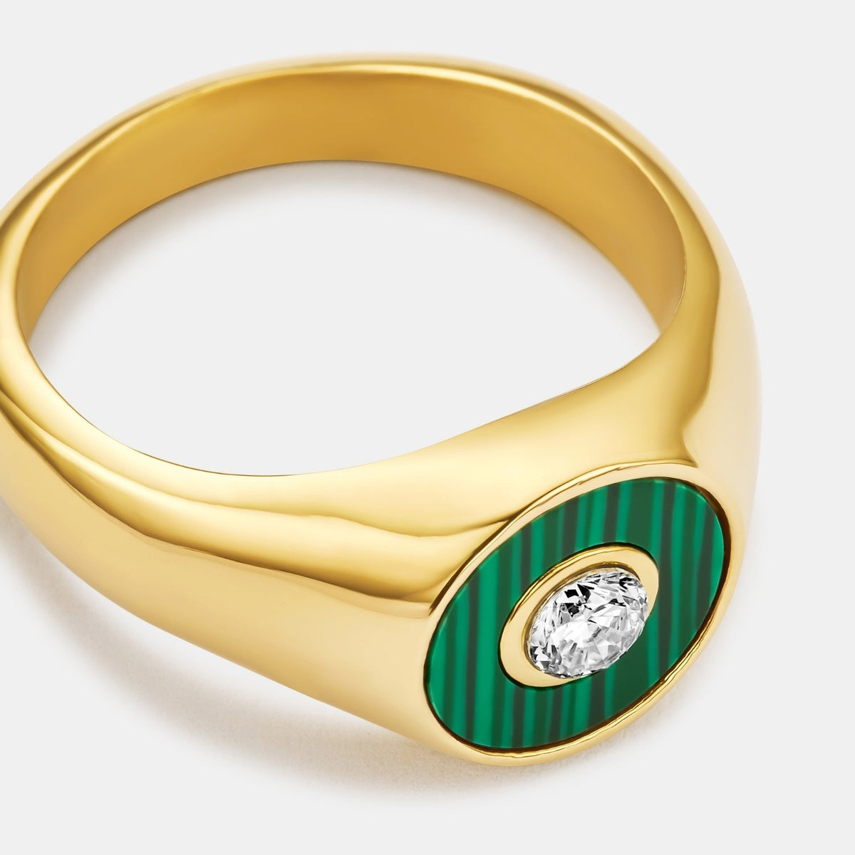 Malachite Round Gem Signet Ring (Gold)