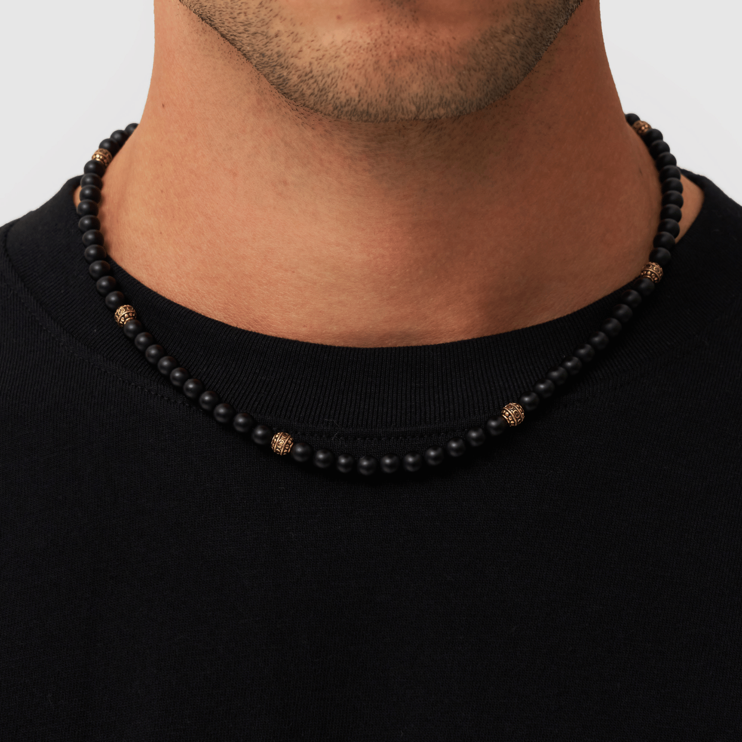 Matte Onyx Beaded Necklace (Gold)