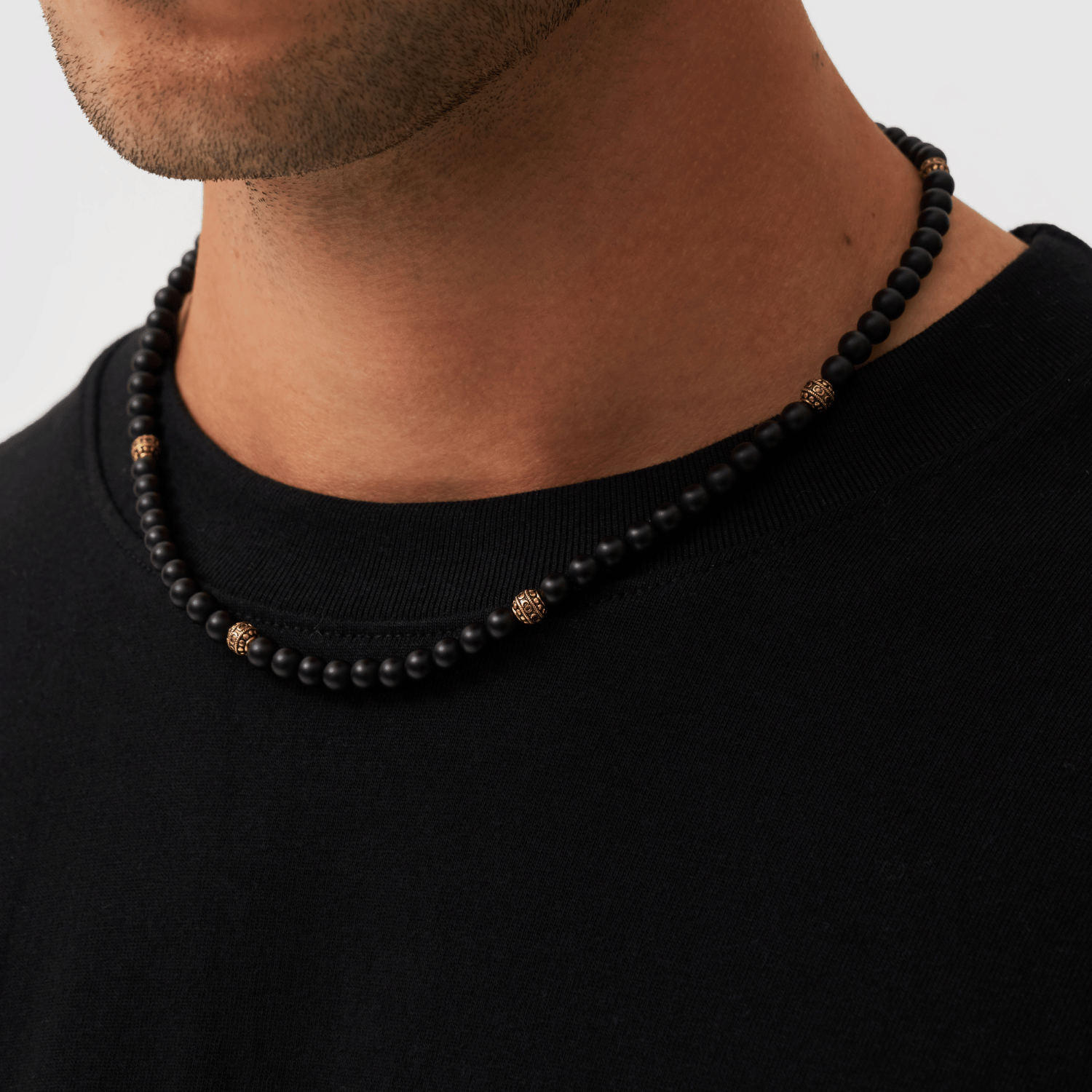 Matte Onyx Beaded Necklace (Gold)