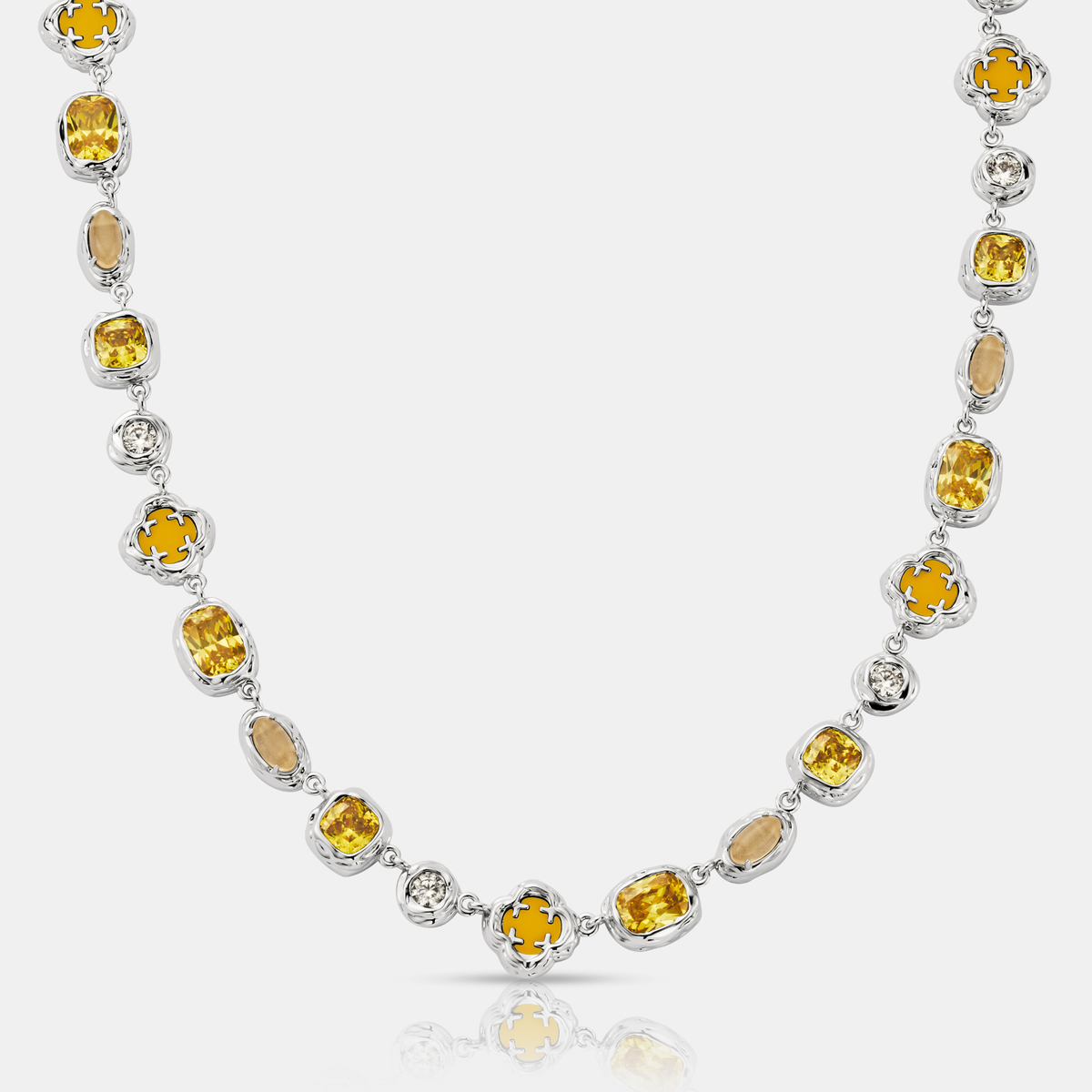 Melted Citrine Gemstone Necklace (Silver)