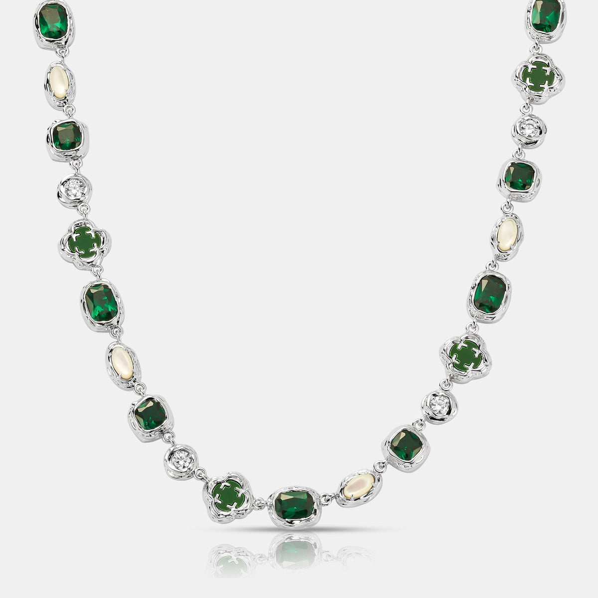 Melted Emerald Gemstone Necklace (Silver)