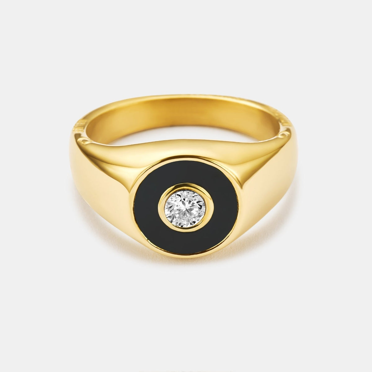 Onyx Round Gem Signet Ring (Gold)