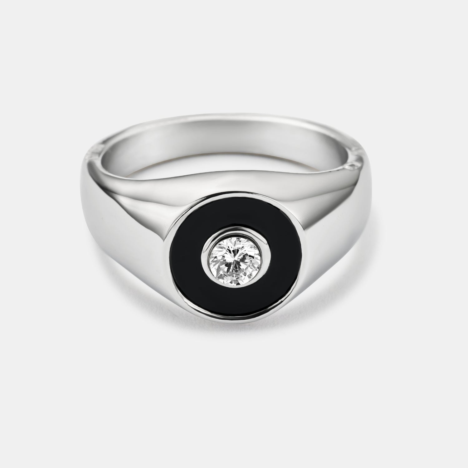 Onyx Round Gem Signet Ring (Silver)