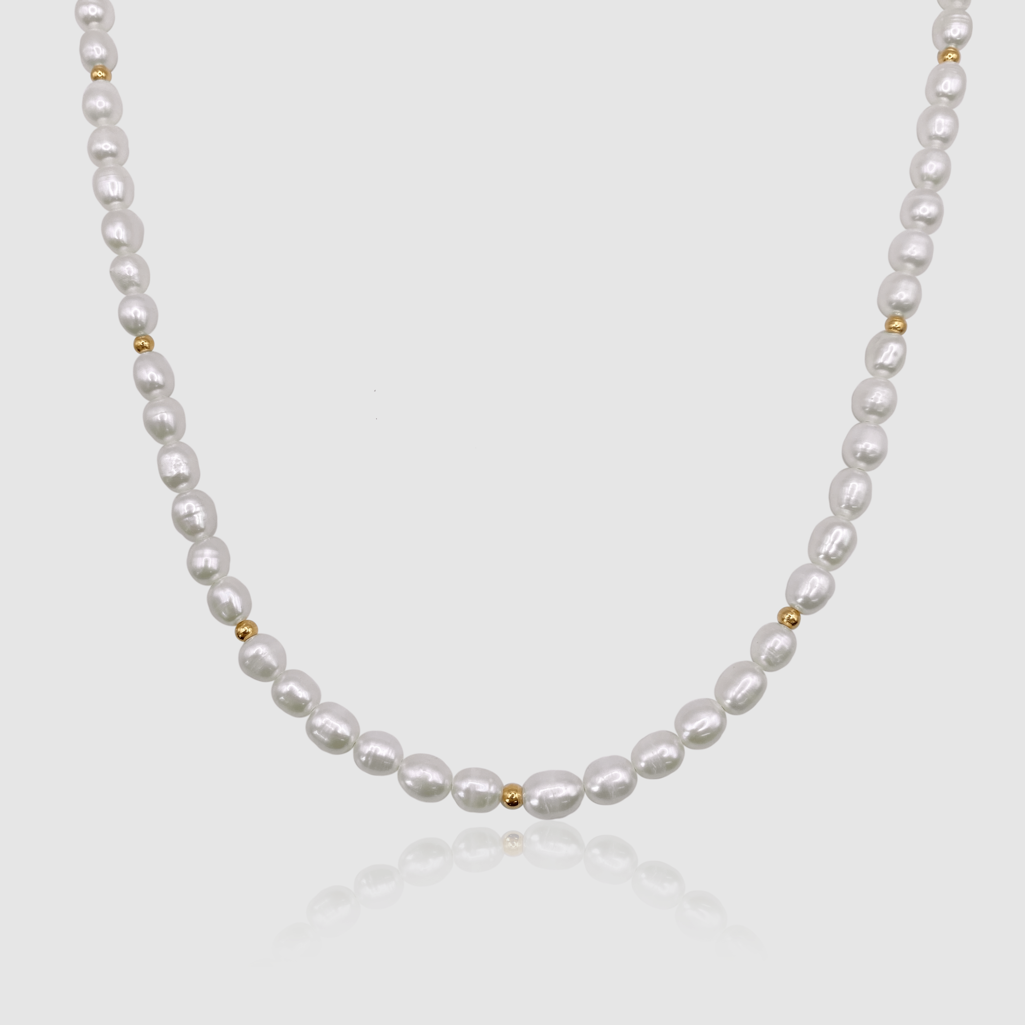 Stud Oval Real Pearl Necklace (Gold)