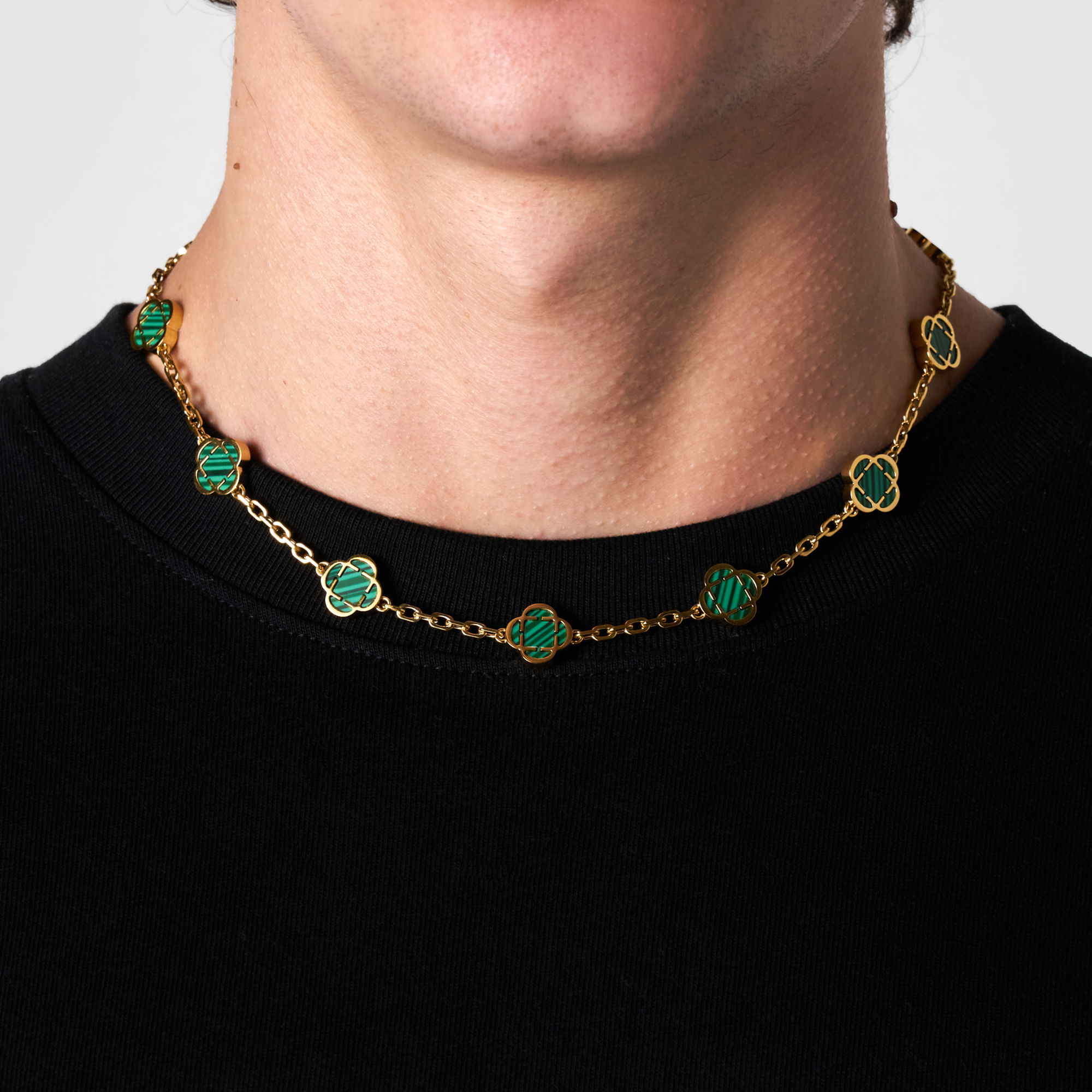 Malachite Clover Stone Necklace (Gold)