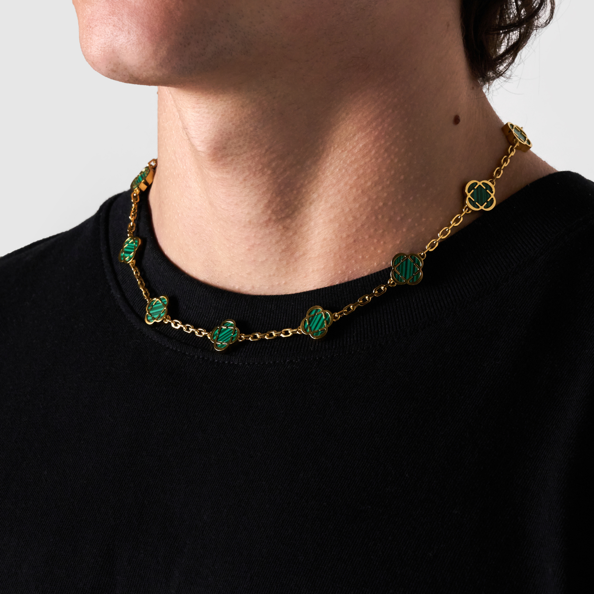 Malachite Clover Stone Necklace (Gold)