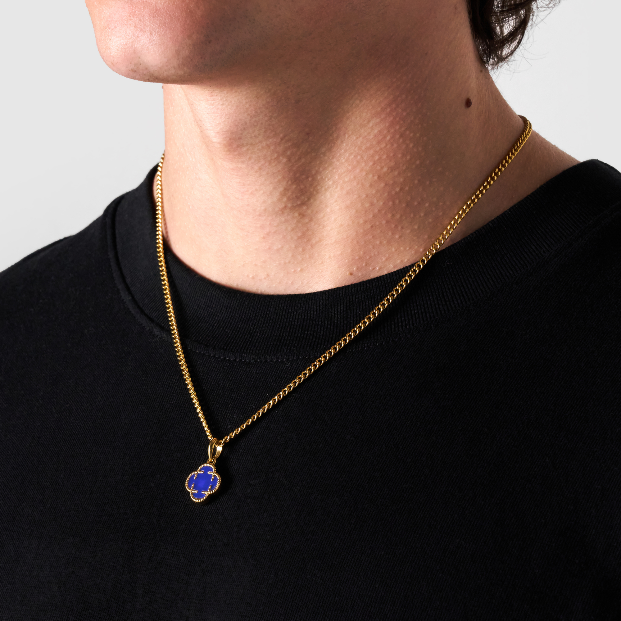 Blue Clover Stone Pendant (Gold)