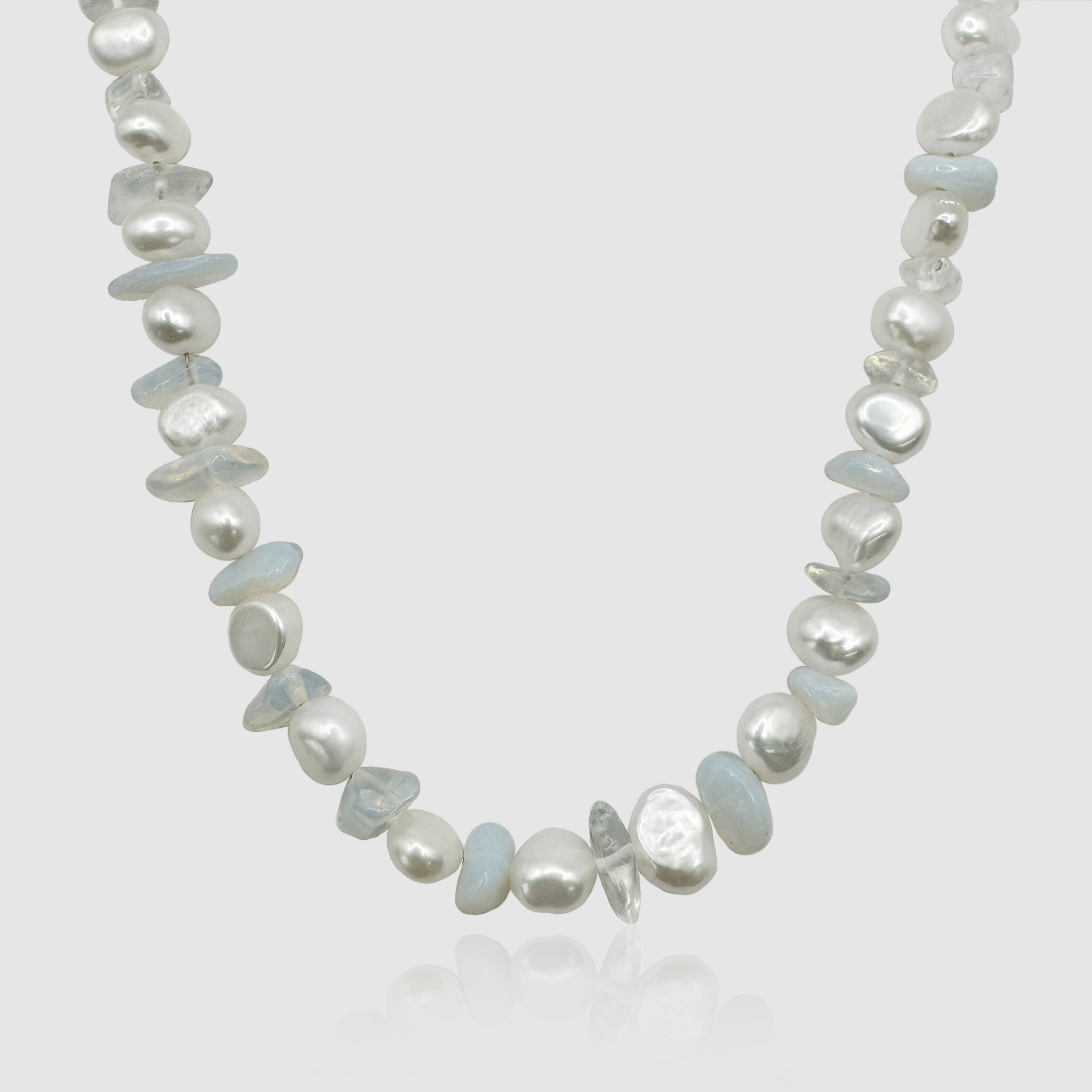 Blue Quartz Real Pearl Necklace (Gold)