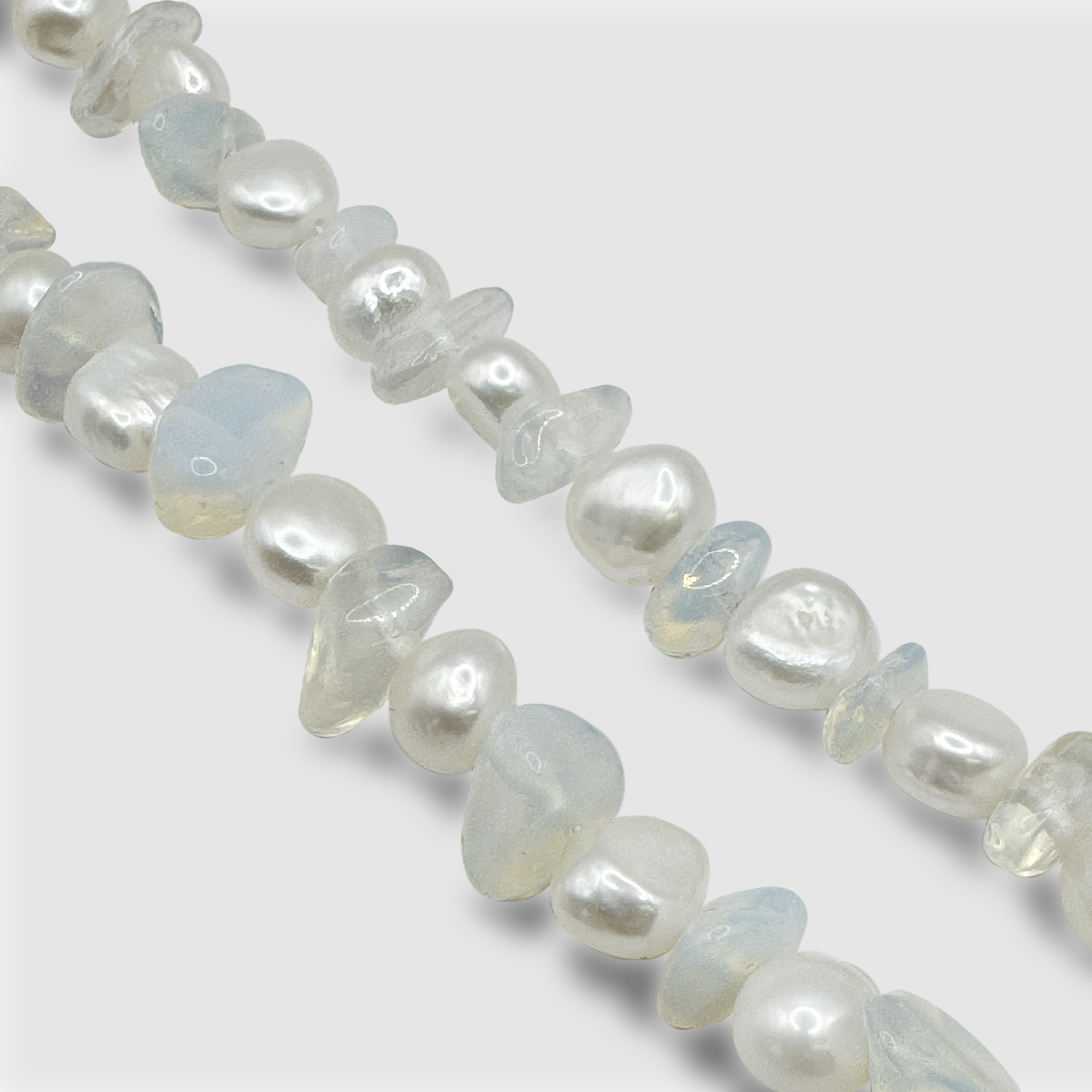 Blue Quartz Real Pearl Necklace (Silver)
