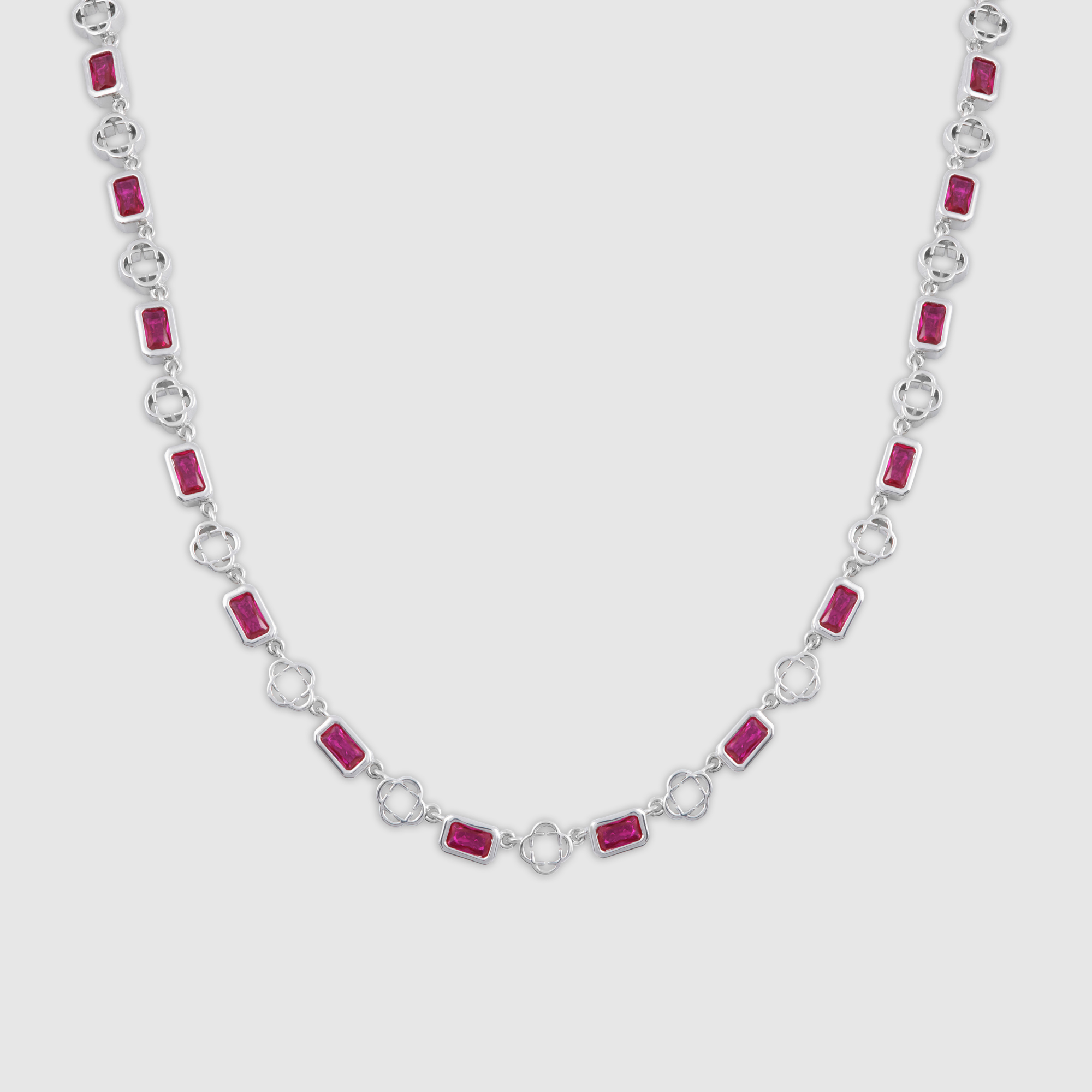 Red Gemstone Clover Necklace (Silver)