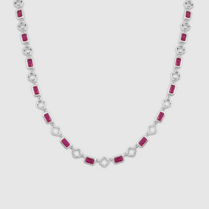 Collar de trébol con piedras preciosas rojas (plata)
