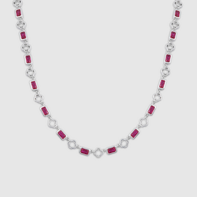 Red Gemstone Clover Necklace (Silver)