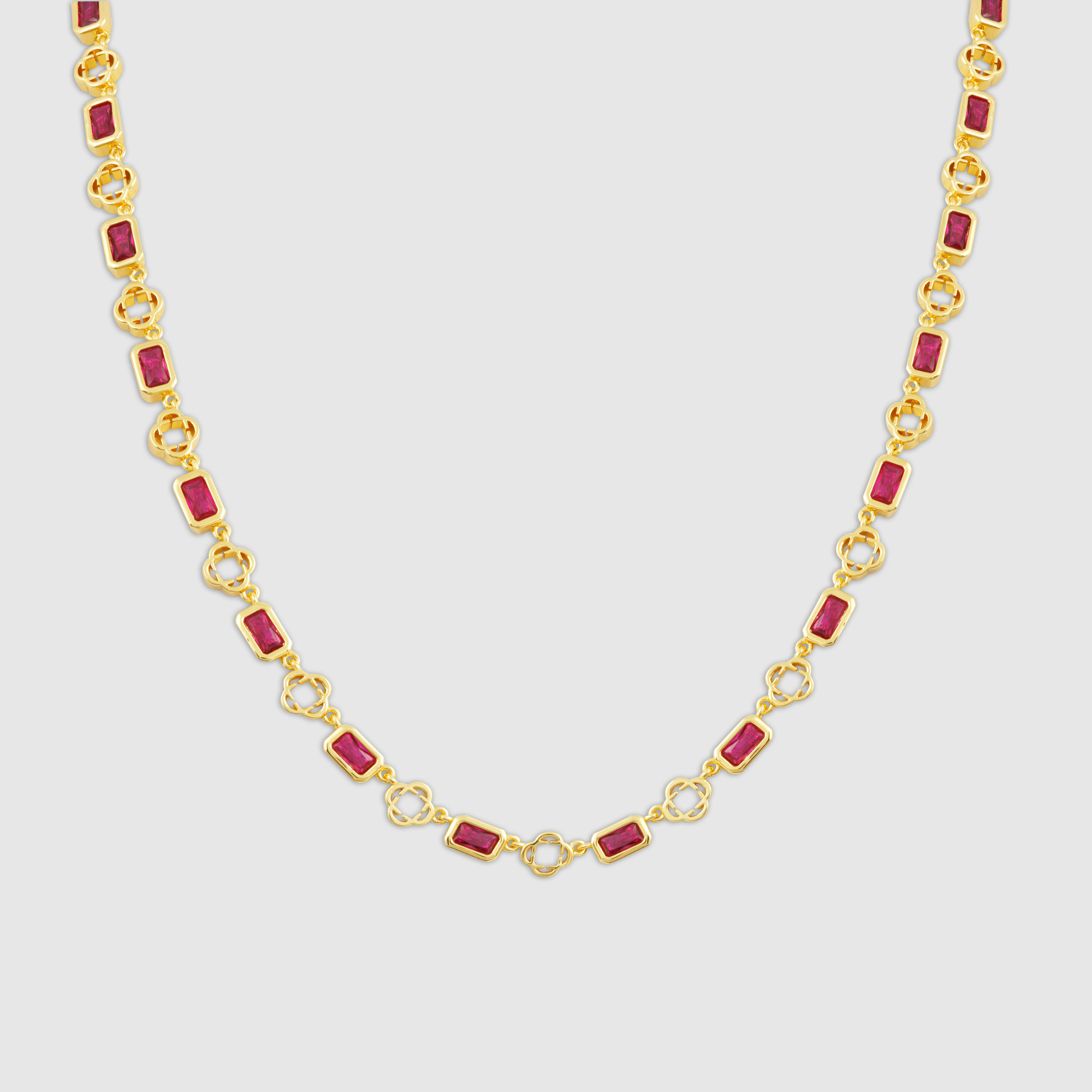 Collar de trébol con piedras preciosas rojas (oro)