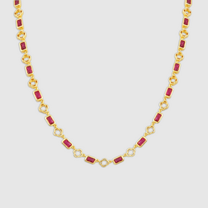 Red Gemstone Clover Necklace (Gold)