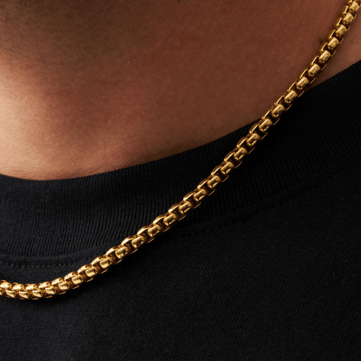 Men's Round Box Chain 5mm (Gold)