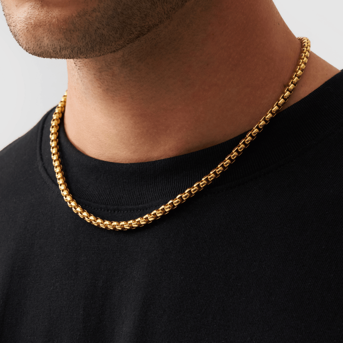 Men's Round Box Chain 5mm (Gold)