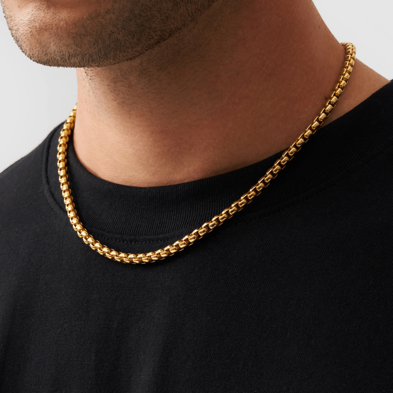 Men's Round Box Chain 5mm (Gold)