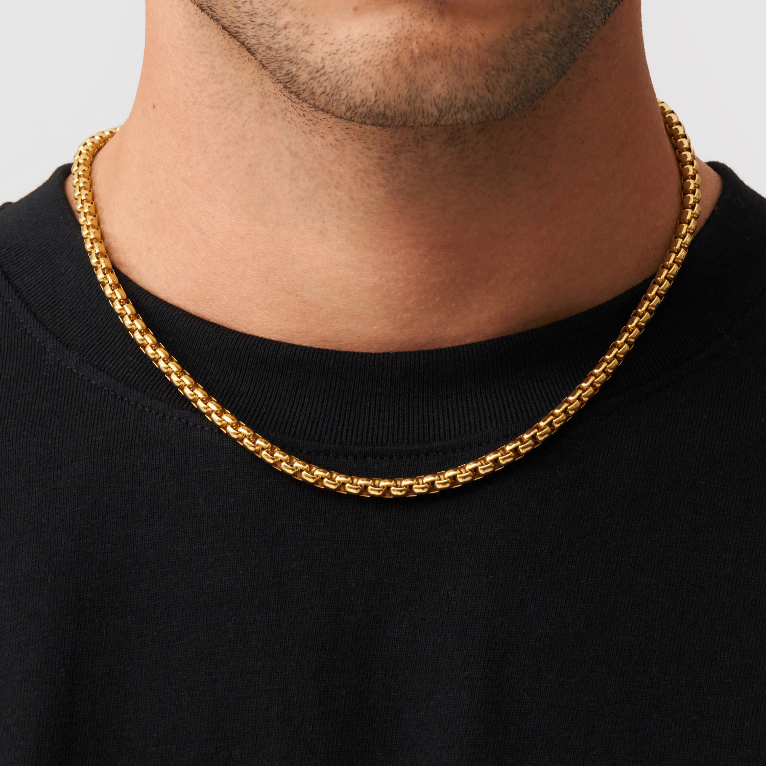 Men's Round Box Chain 5mm (Gold)