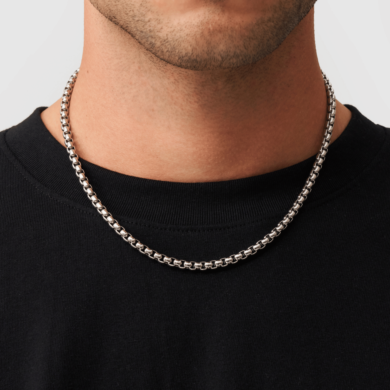 Men's Round Box Chain 5mm (Silver)