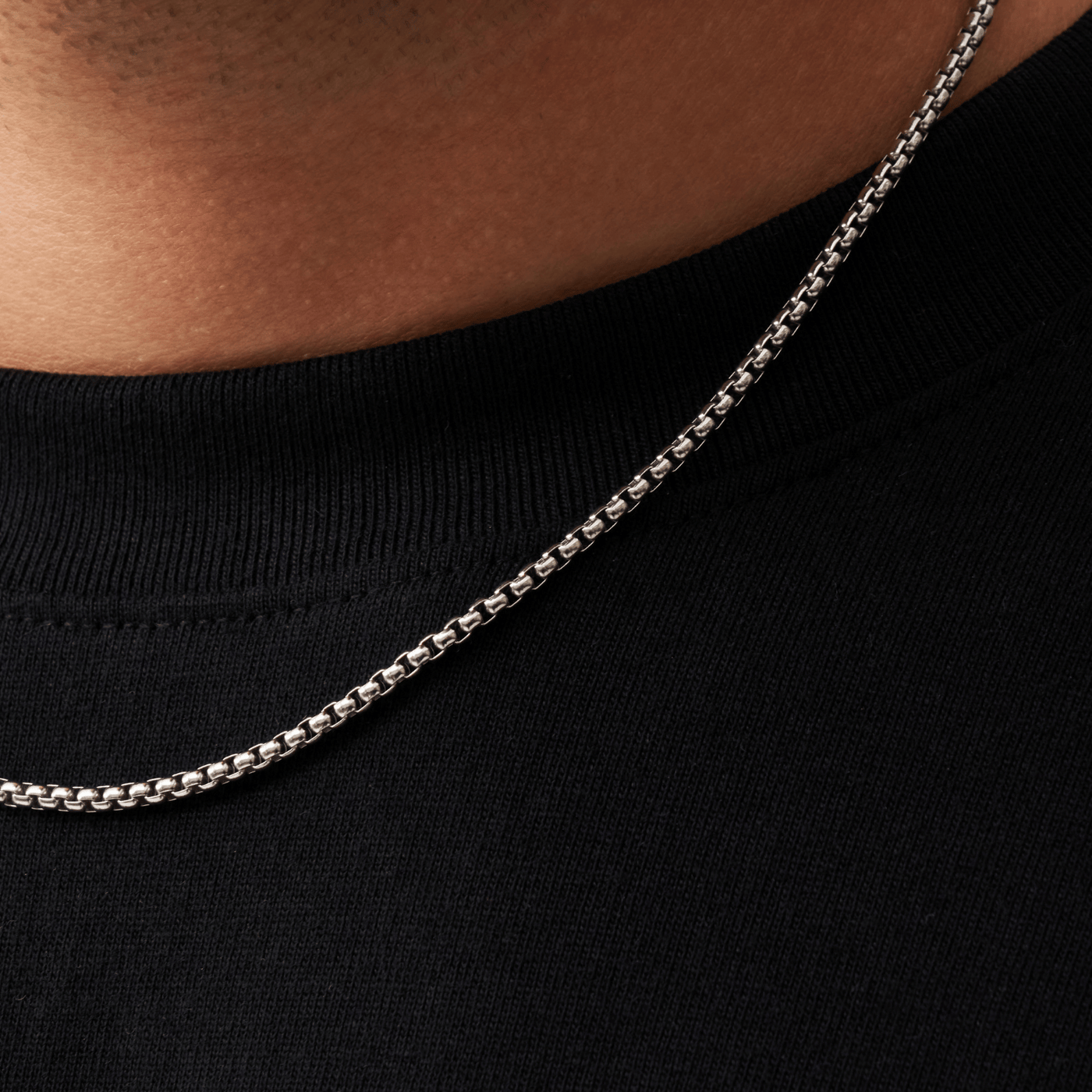 Men's Round Box Chain 3mm (Silver)
