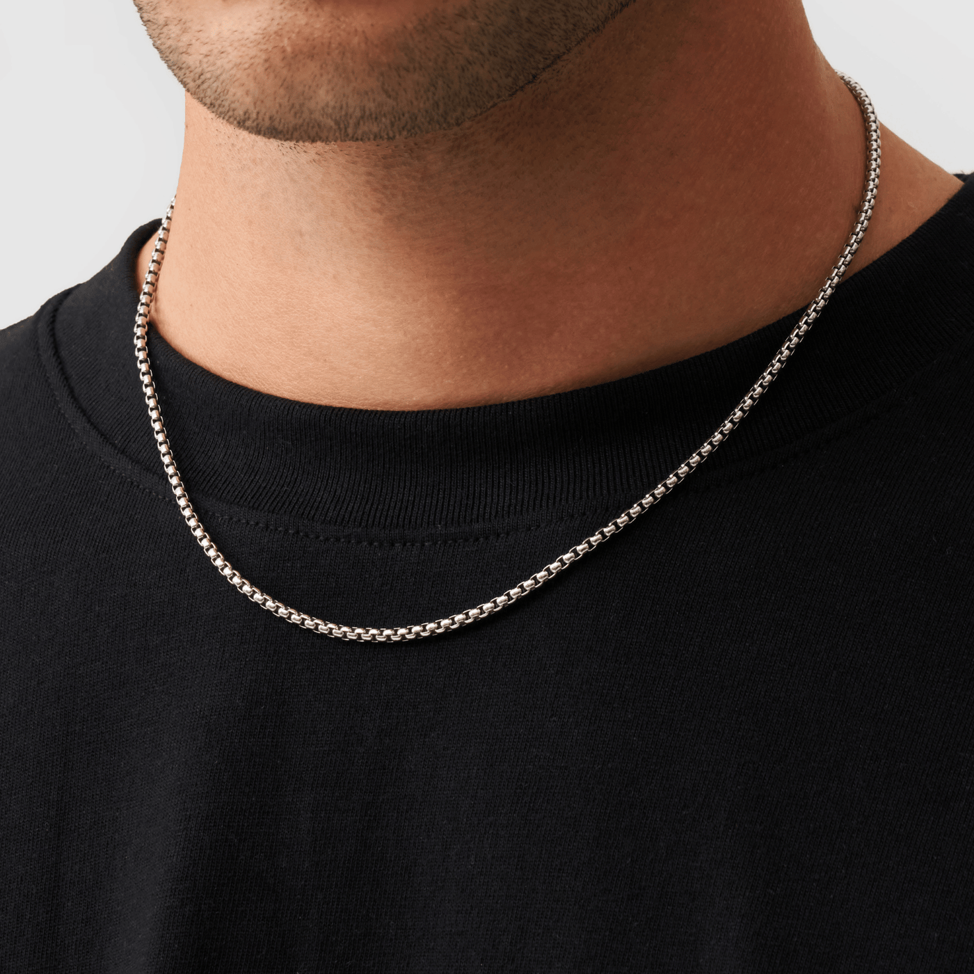 Men's Round Box Chain 3mm (Silver)
