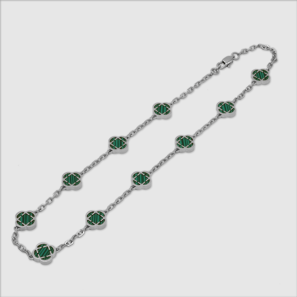 送税込【CRAFTD London】Malachite Clover Stone Pendant☆(2色) Malachite Clover Stone Pendant (Silver)