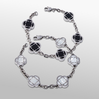 Juego de pulseras de piedra de trébol (plata)