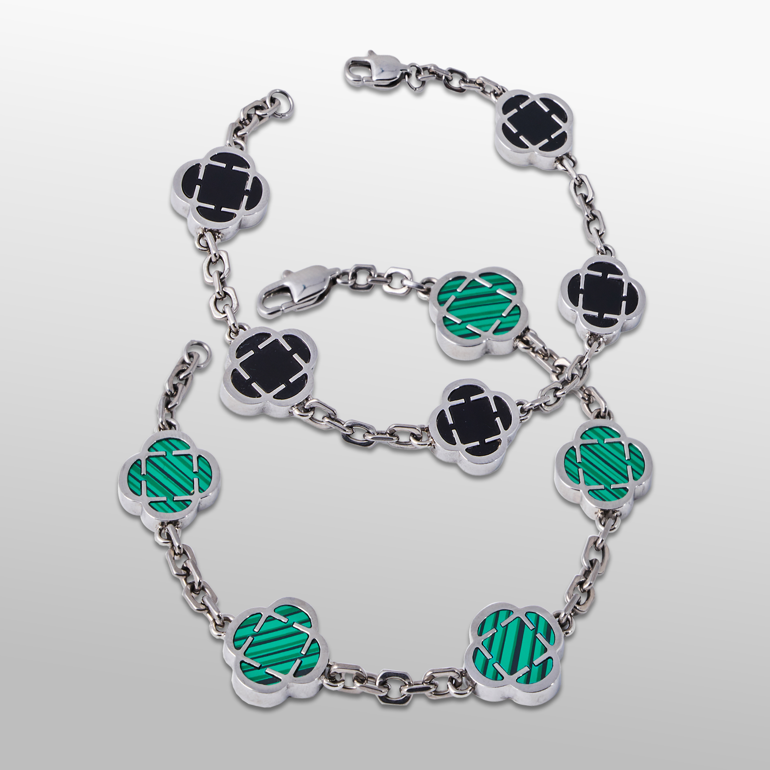 Clover Stone Bracelet Set (Silver)