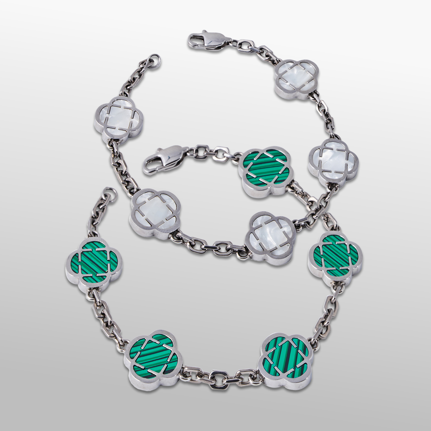 Clover Stone Bracelet Set (Silver)