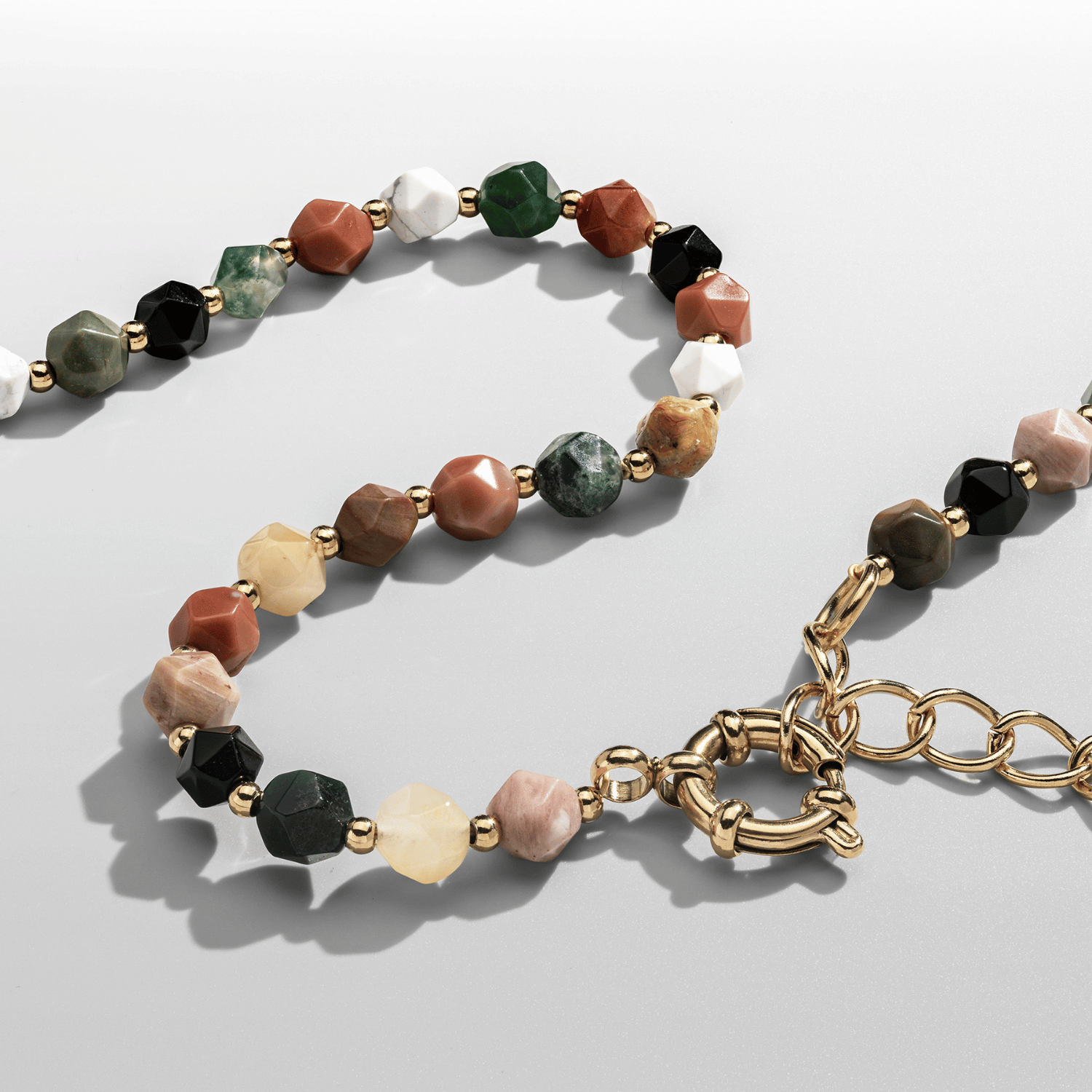 Stone Beaded Necklace (Gold)