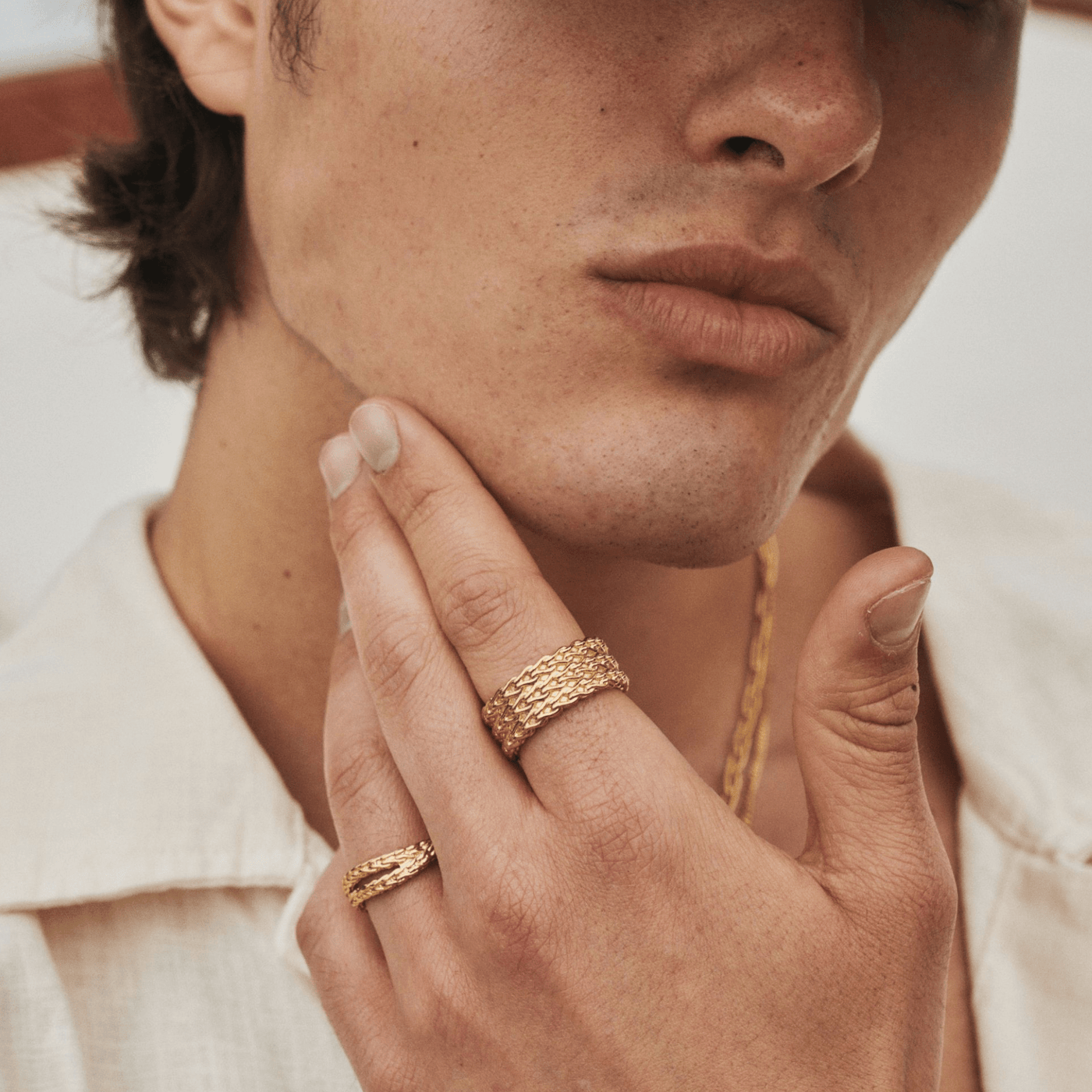 Men's Rope Stack Band Ring (Gold)