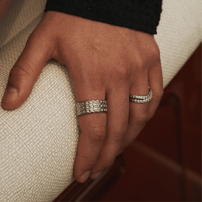 Men's Rope Stack Band Ring (Silver)