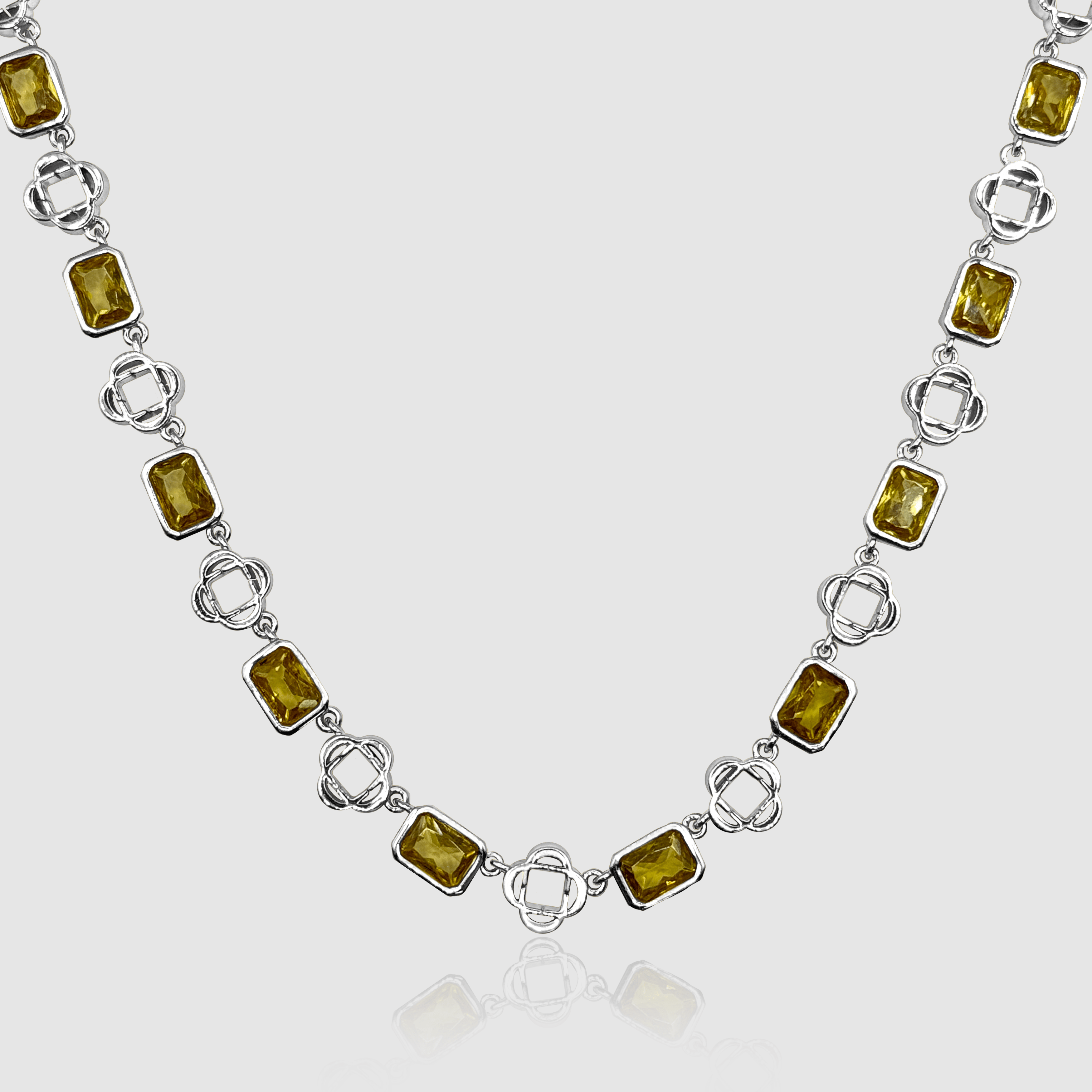 Yellow Gemstone Clover Necklace (Silver)