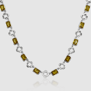 Collar de trébol con piedras preciosas amarillas (plata)