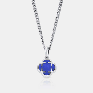Colgante de piedra de trébol azul (plata)