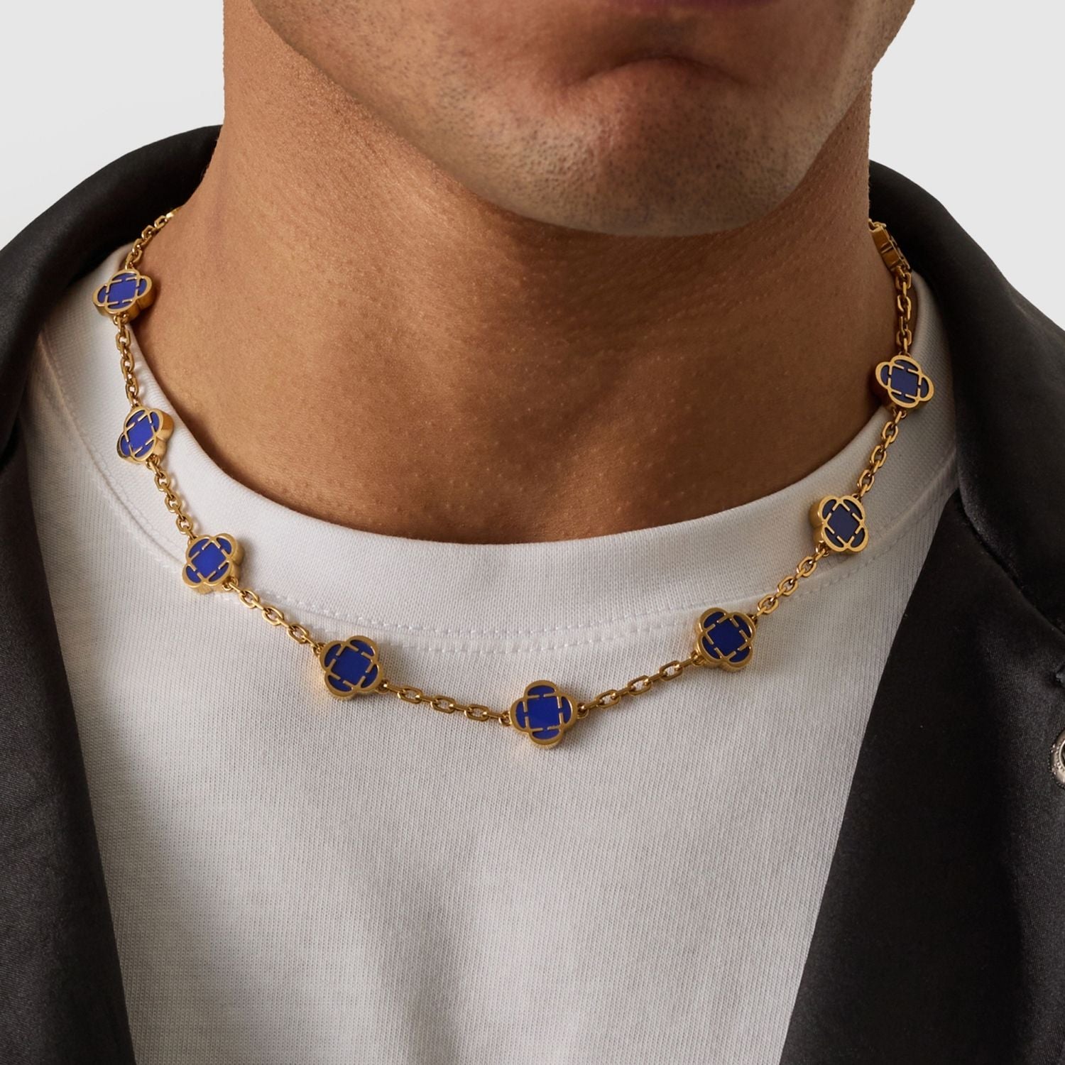 Collar de piedra de trébol azul (oro)