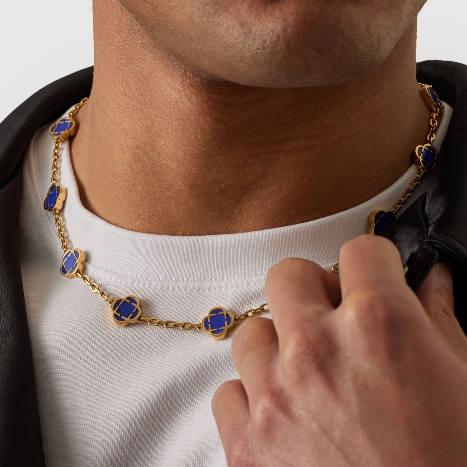 Collar de piedra de trébol azul (oro)