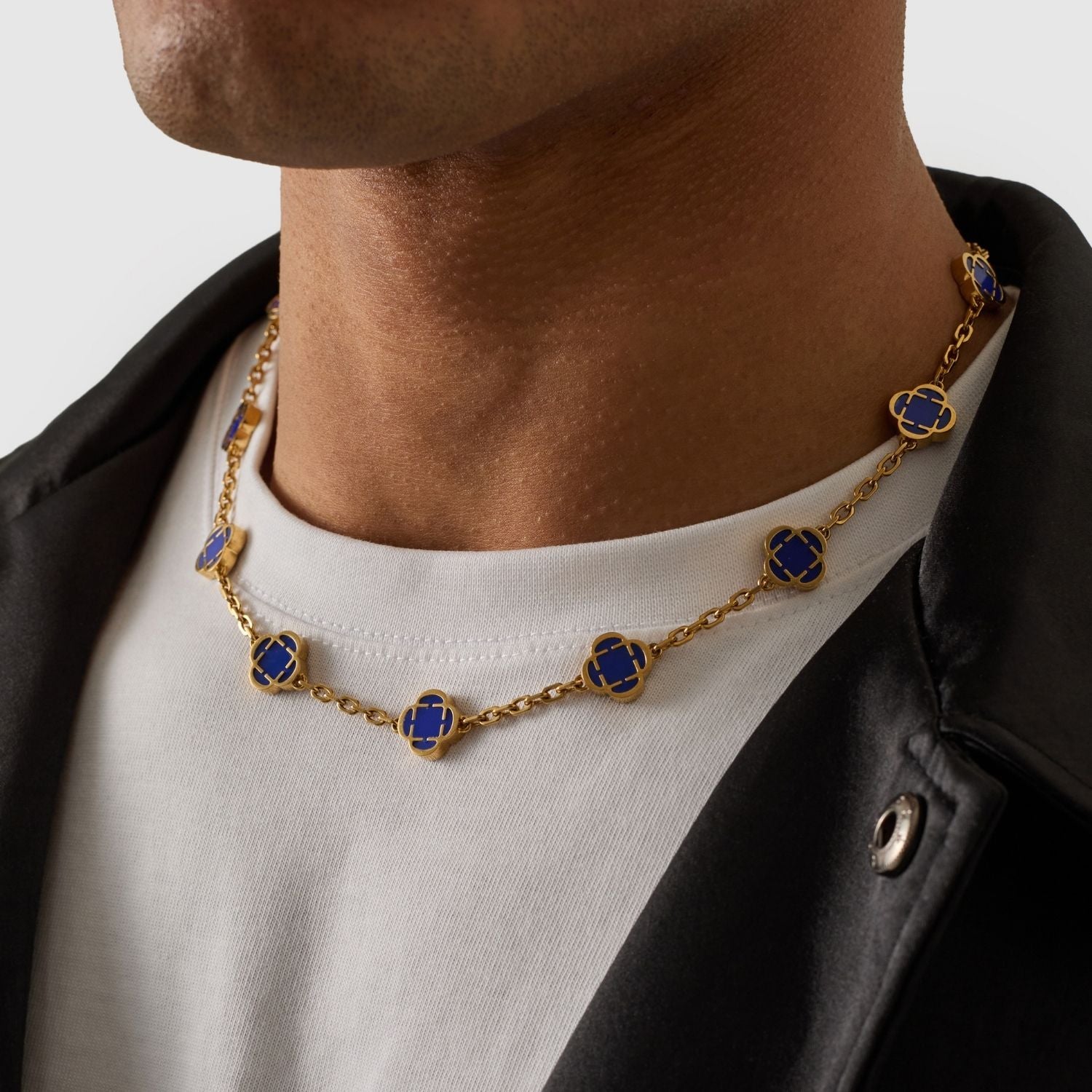 Collar de piedra de trébol azul (oro)