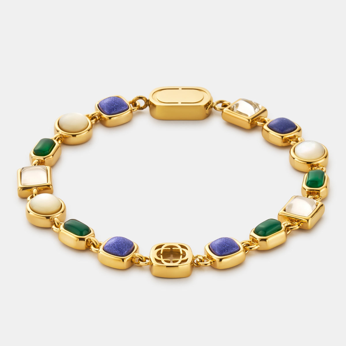 Blue Crystal Gemstone Bracelet (Gold)